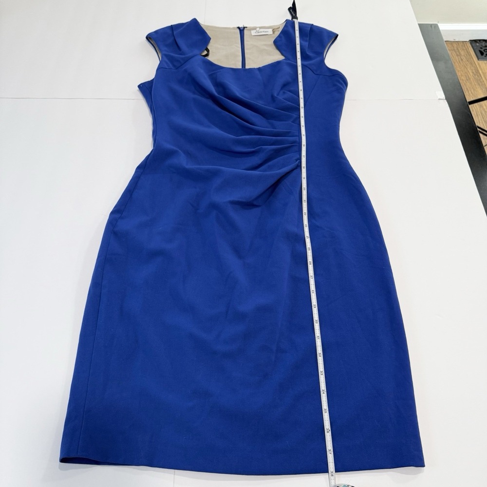 Calvin Klein Blue‎ Side Ruched Horseshoe Neck Sleeveless Sheath Dress Size 8 - Picture 8 of 10
